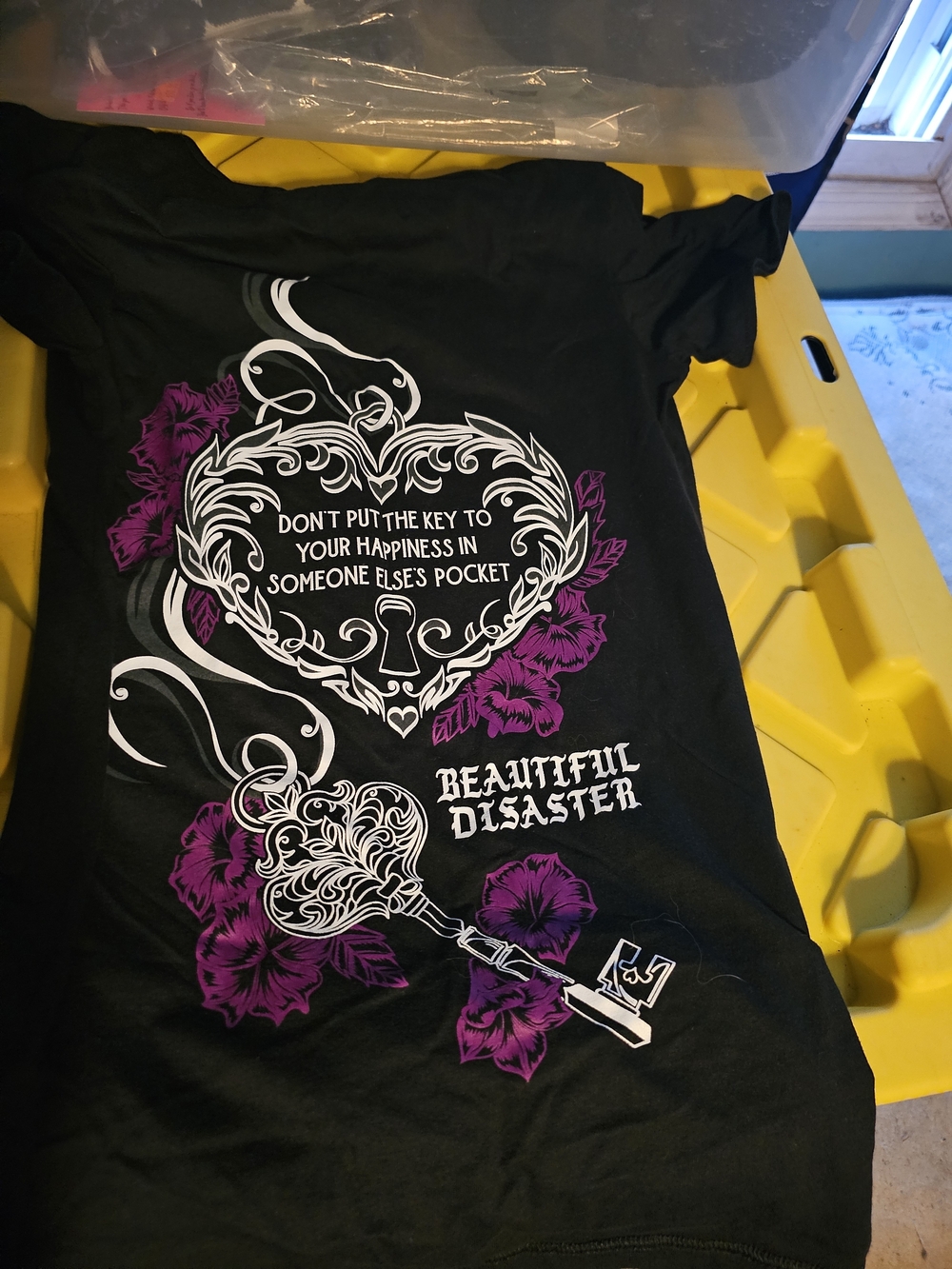 Beautiful Disaster Women’s Graphic Short Sleeve Tee - Black & Purple